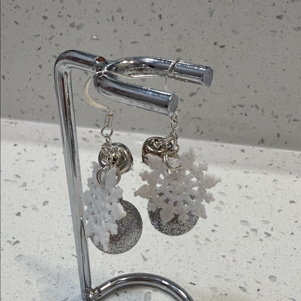 Silver and White Snowflake Earrings